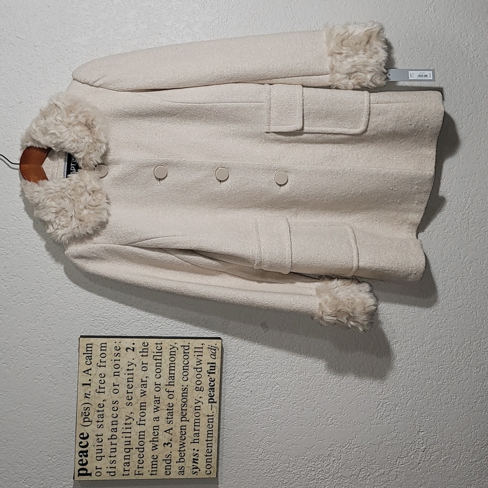 NEW! Apt. 9 Cream w/Faux Fur Wrists & Collar Jacket Sz. S